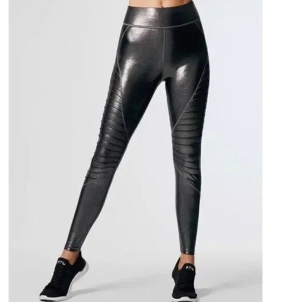 Carbon38 Anthracite Metallic Sparkle Moto 7/8 Leggings Small